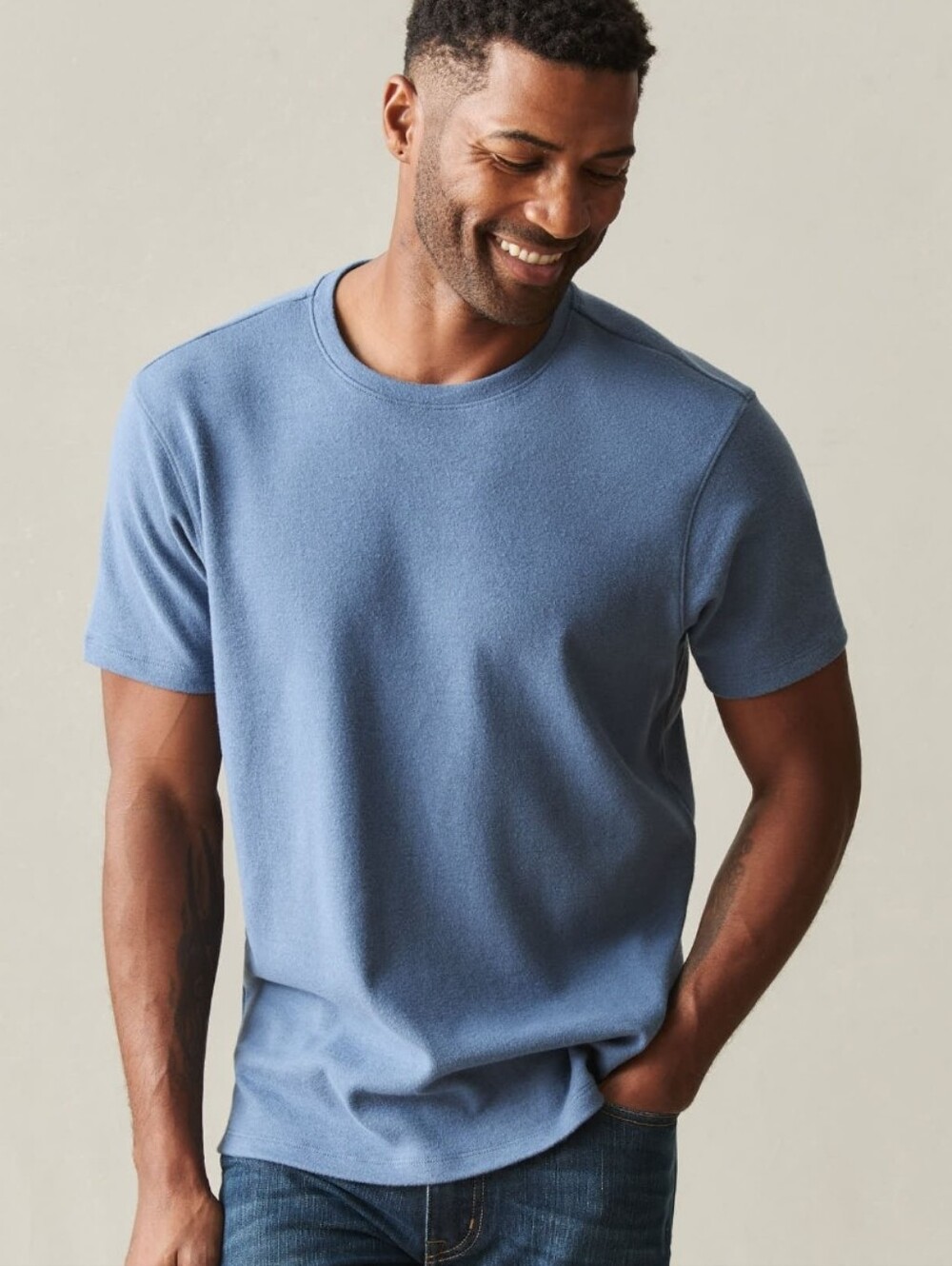 American Giant Men's Brushed Crewneck Tee New Moonlight Blue Large